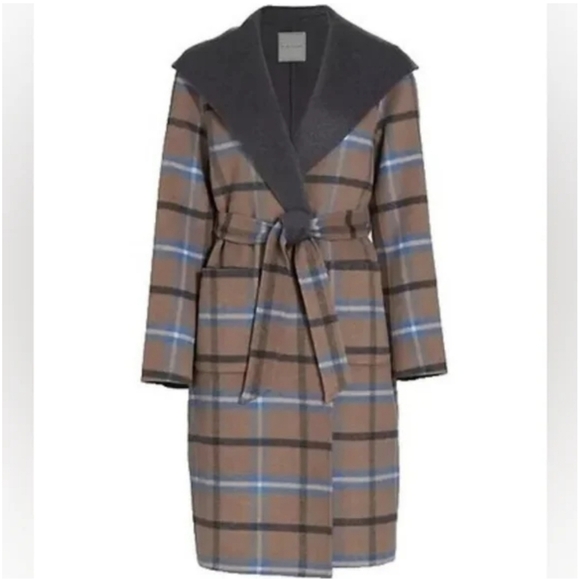 NWT ELIE TAHARI $475 silk Wool Plaid Coat brown